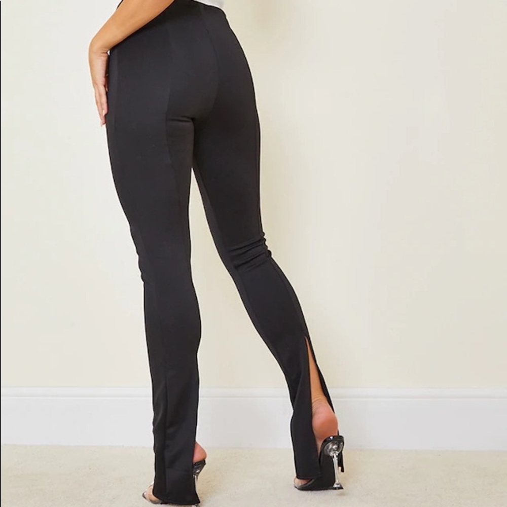 PrettyLittleThing- Tall Black Back Split Hem Pants